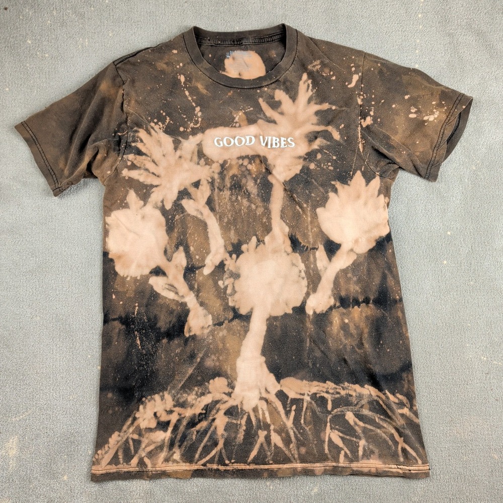 Passport Good Vibes Size M Mens Custom Bleach Art T-Shirt Brown 1of1 Graphic Tee — photo 2